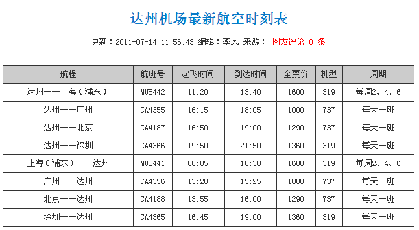 达州最新航班表,达州航班时刻表更新